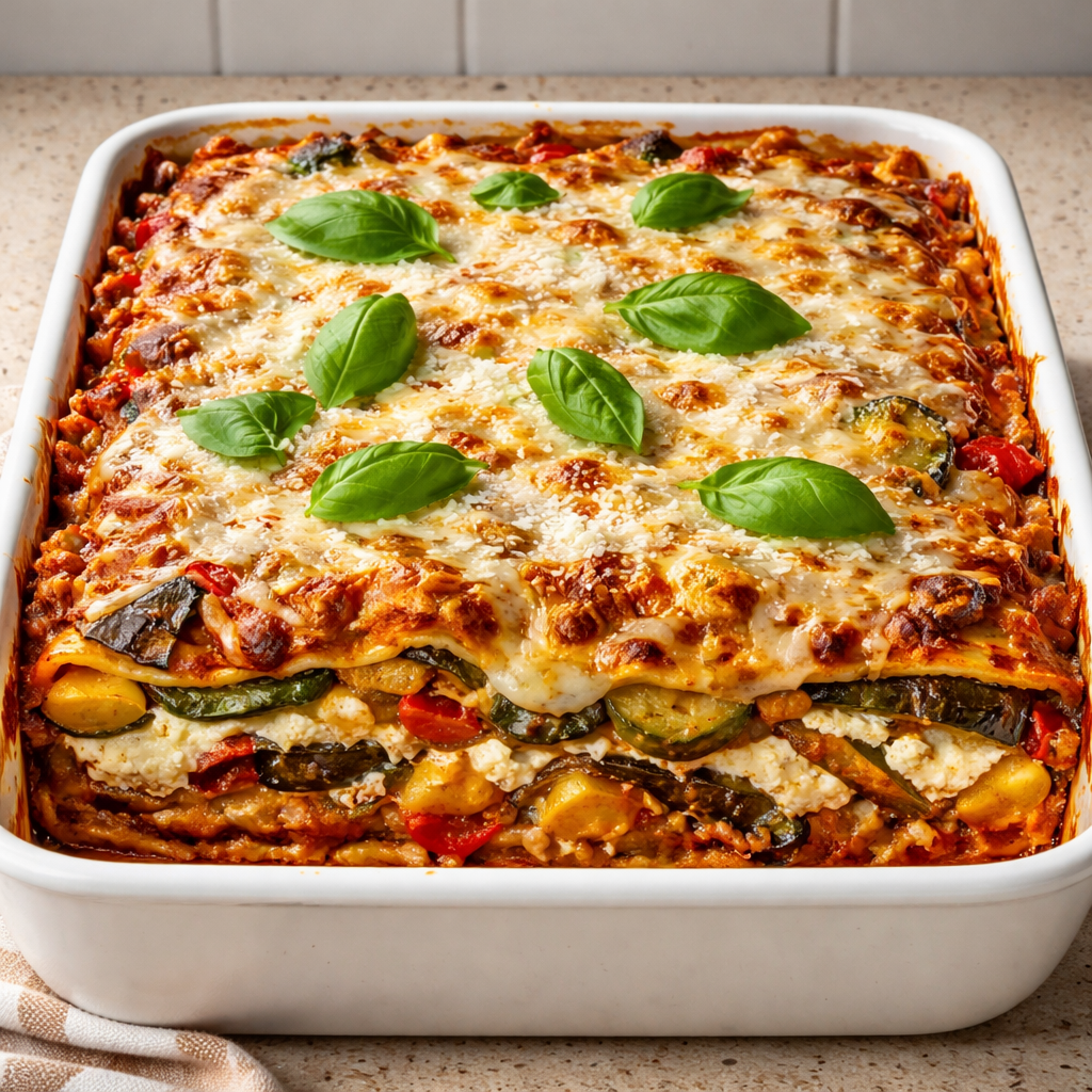 1735855500050-b33rq64b Layered Mediterranean Vegetable Lasagna topped with creamy ricotta cheese
