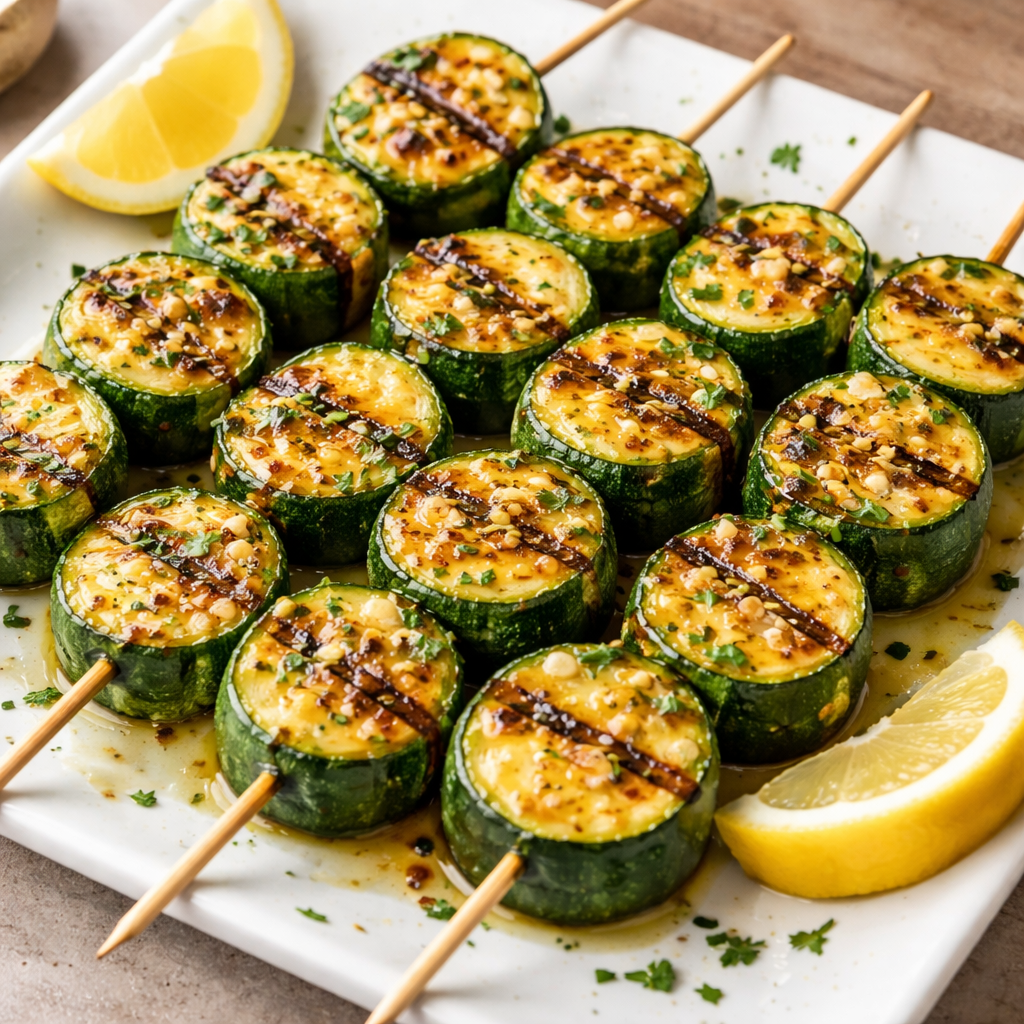 1735855500050-b33rq64b Grilled garlic butter zucchini skewers on a plate