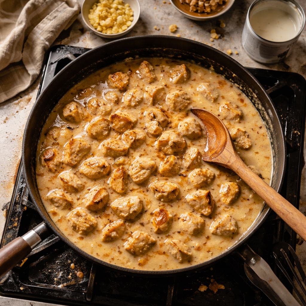 Coconut Chicken Rice Bowl garnished with fresh herbs and served in a bowl.