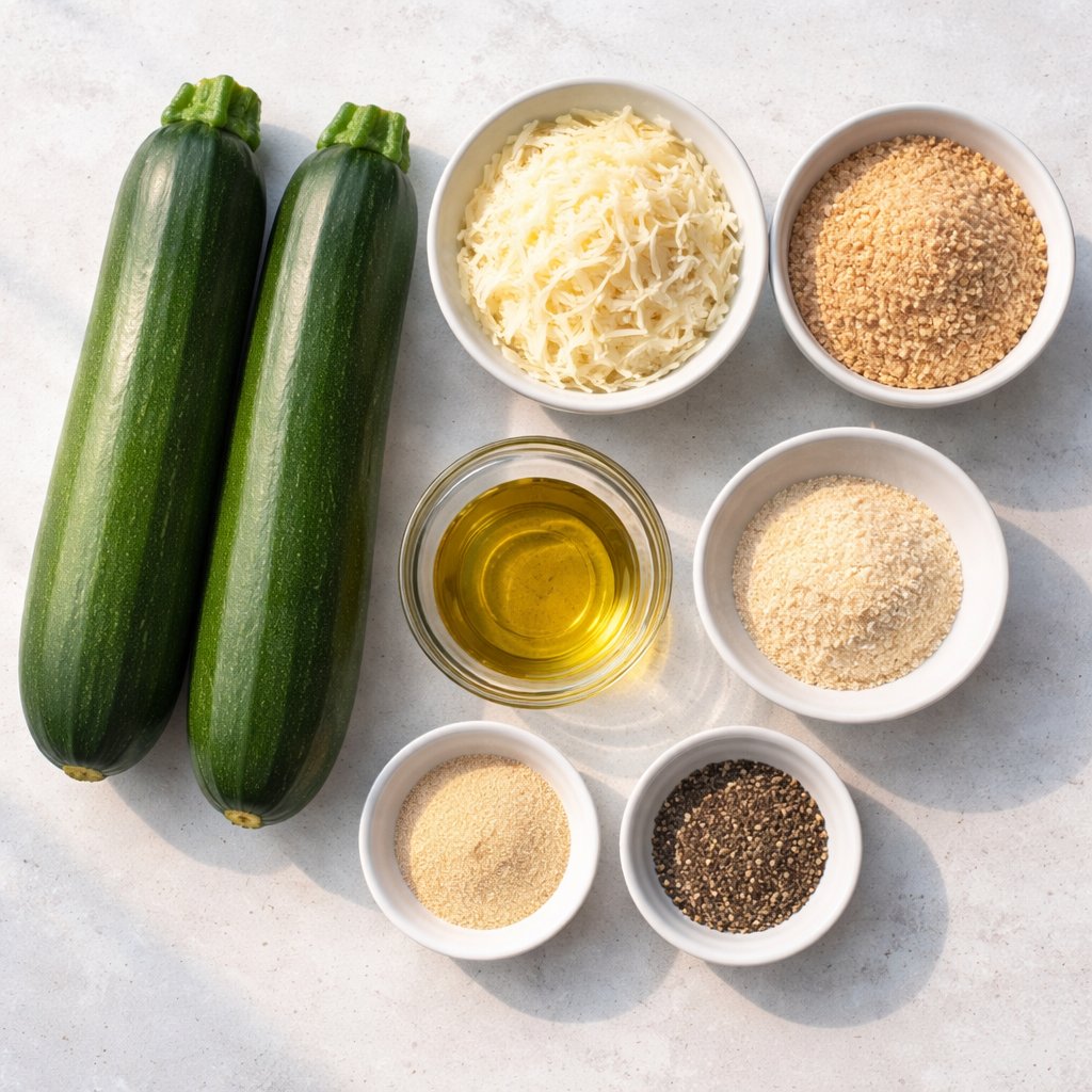 Baked Parmesan zucchini garnished with herbs on a plate