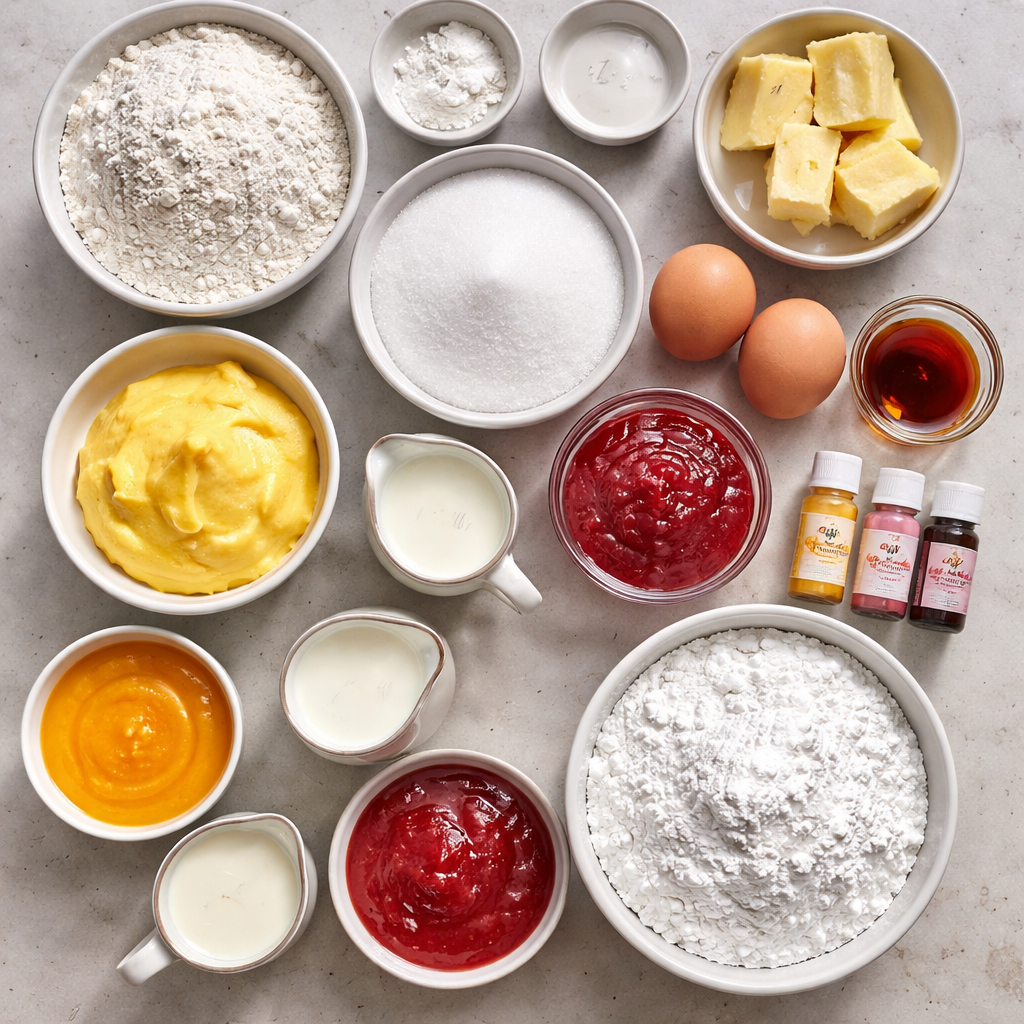 Mango Strawberry Sunset Cupcakes decorated with vibrant fruit toppings