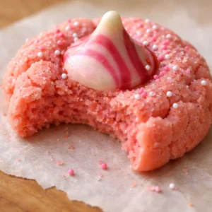 Delicious strawberry kiss cookies decorated for Valentine's Day