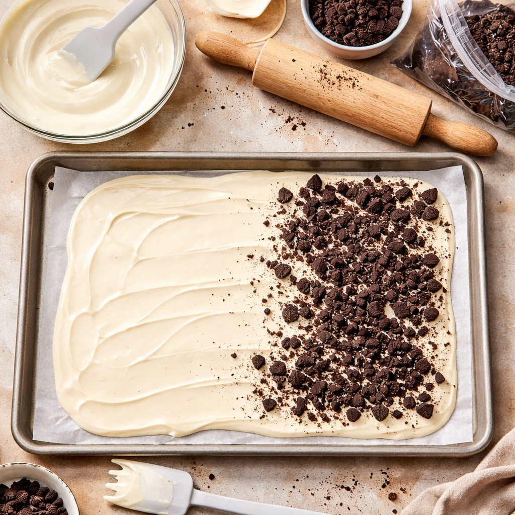 Delicious Valentine's Oreo Bark on a plate with festive decorations