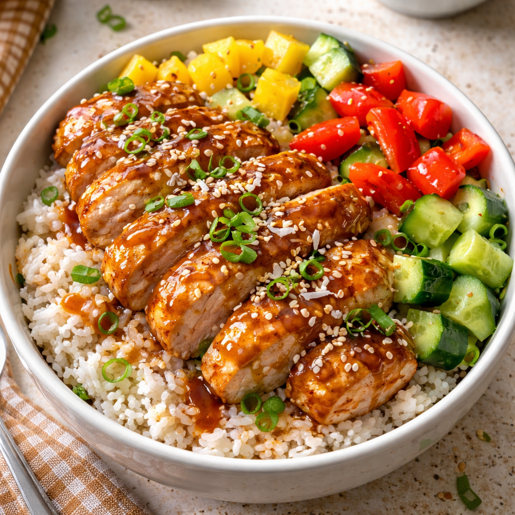1735855500050-b33rq64b Colorful Hawaiian Chicken Bowl featuring fresh ingredients and tropical flavors