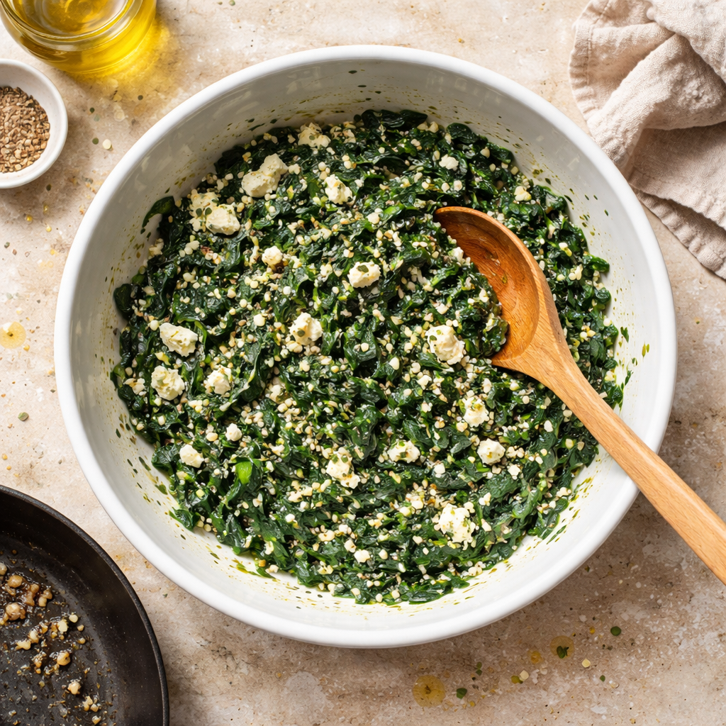Mediterranean spinach and feta crisps on a serving plate
