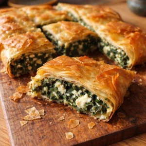 Mediterranean spinach and feta crisps on a serving plate
