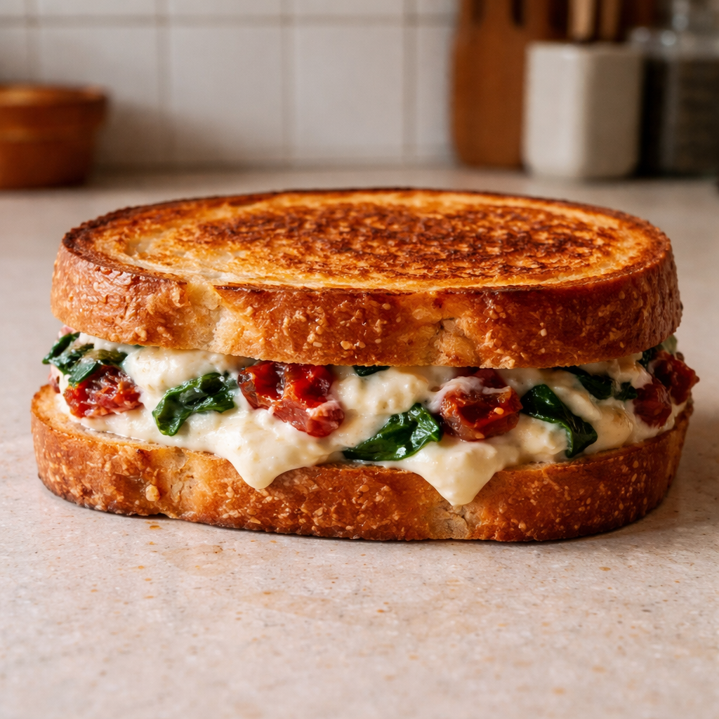 1735855495790-1eofsk8z Gourmet grilled cheese sandwich with sun-dried tomatoes and spinach