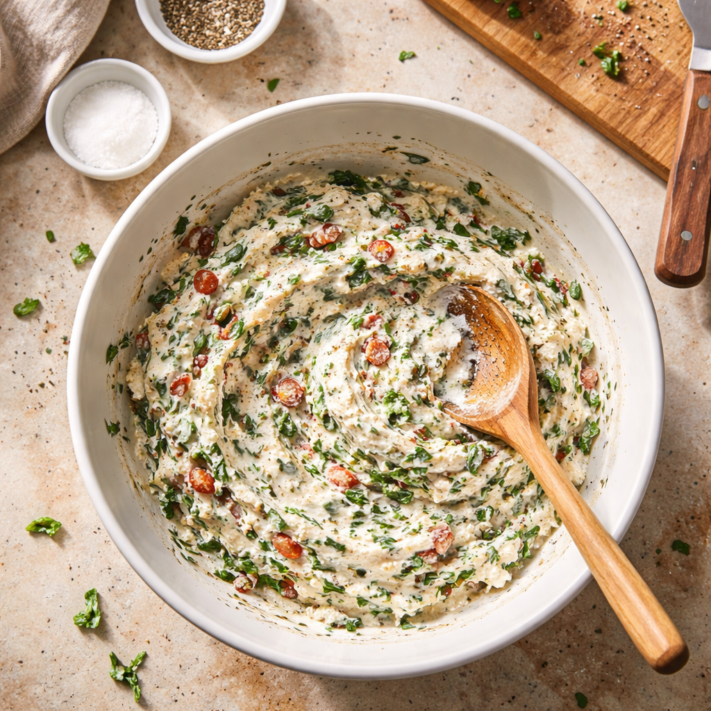 Gourmet grilled cheese sandwich with sun-dried tomatoes and spinach