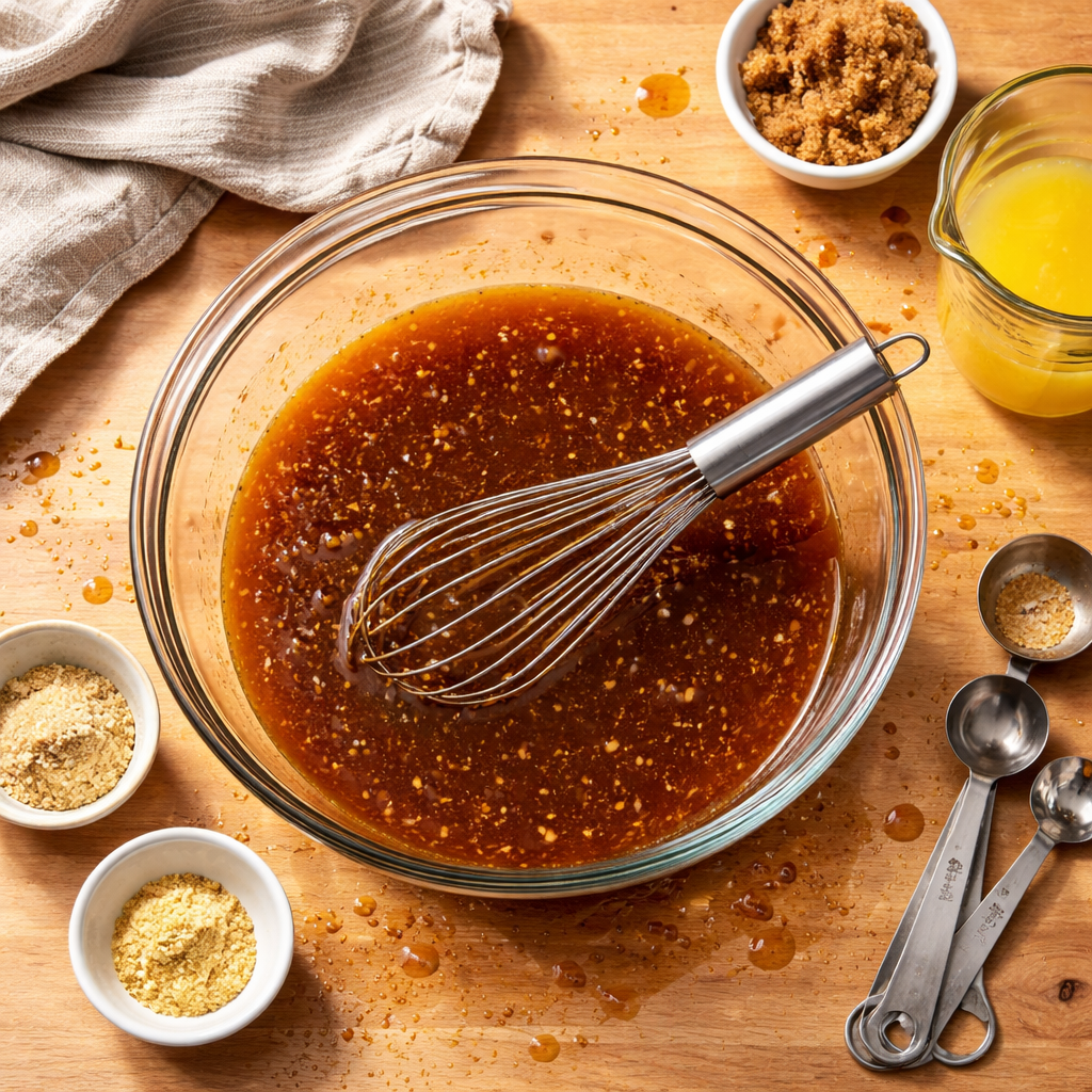 Plate of Hawaiian Chicken served with fluffy coconut rice on the side.