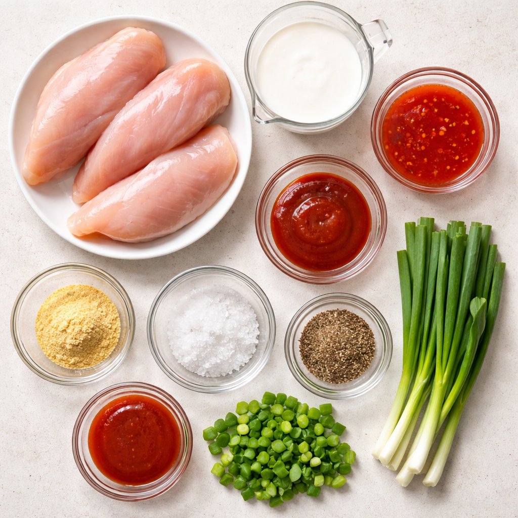 Delicious Bang Bang Chicken Bake served on a plate with garnishes.