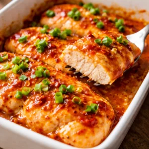 Delicious Bang Bang Chicken Bake served on a plate with garnishes.