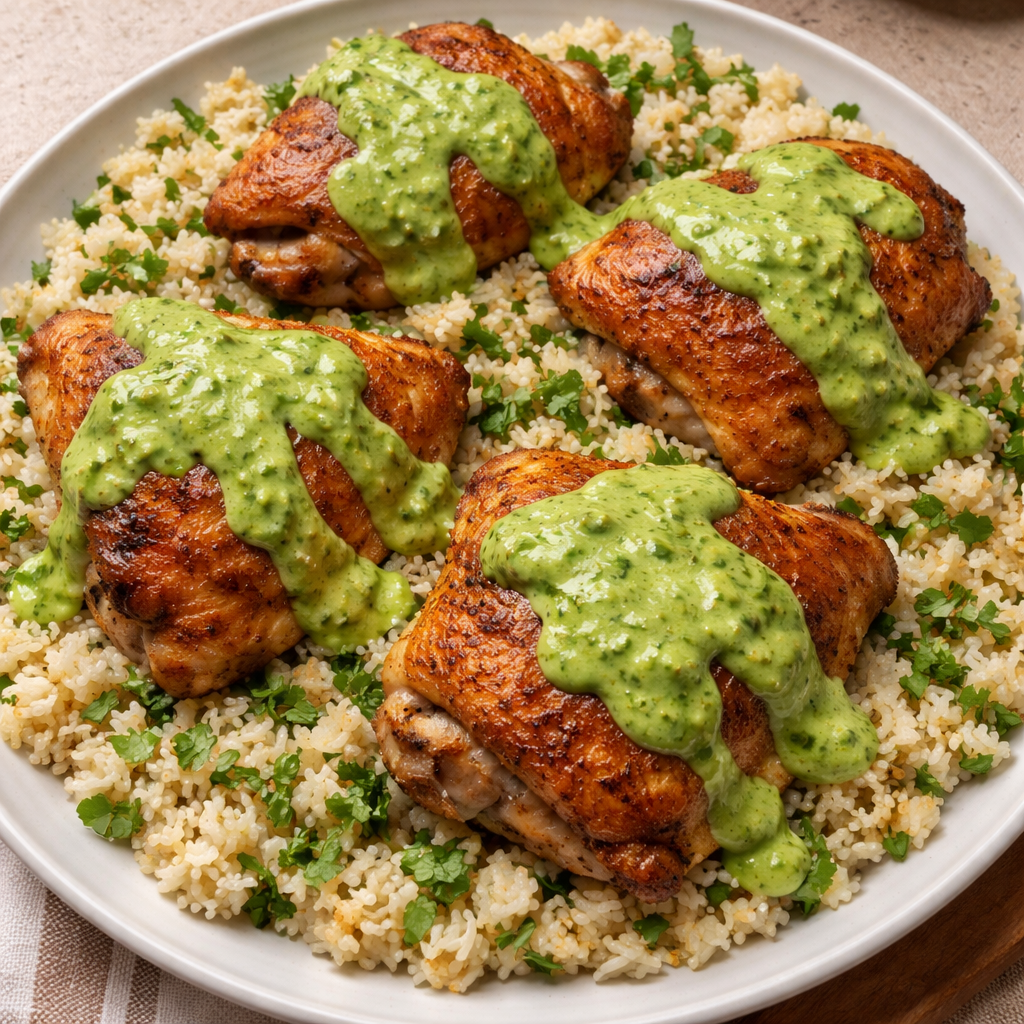 1735855495790-1eofsk8z Plate of Peruvian chicken with rice and green sauce