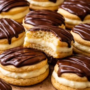 Delicious Boston Cream Pie Cookies with chocolate glaze and creamy filling.