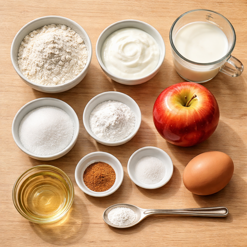 Delicious apple yogurt pancakes topped with fresh fruit and syrup