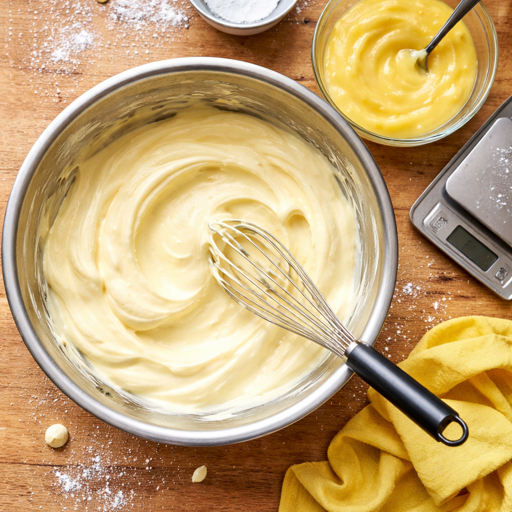 Freshly baked lemon cream puffs filled with creamy lemon custard