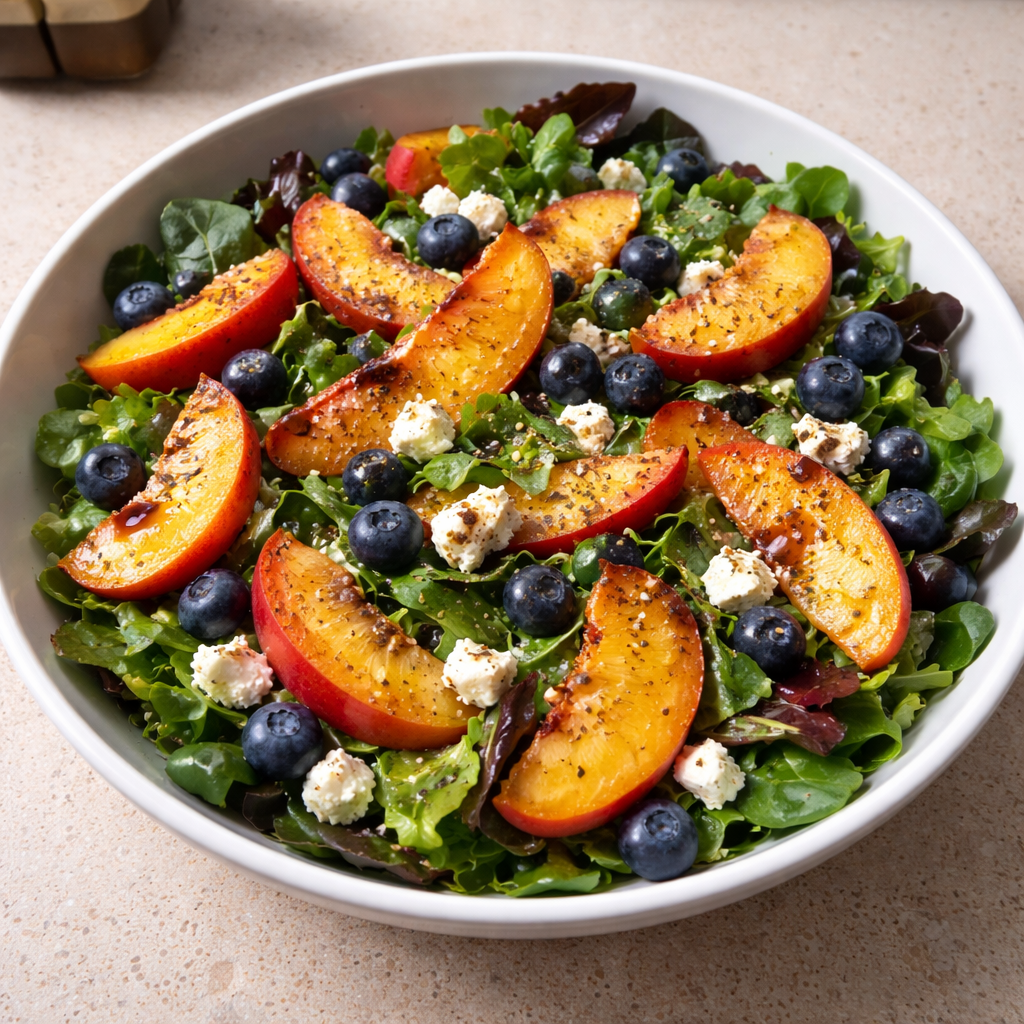 1735855500050-b33rq64b Delicious Peach Blueberry Salad with fresh peaches and blueberries, served in a bowl