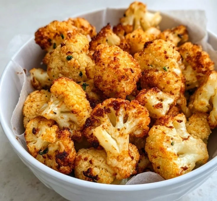 Crispy air fried cauliflower served in a bowl