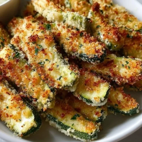 Baked Parmesan Zucchini topped with cheese and herbs on a baking tray