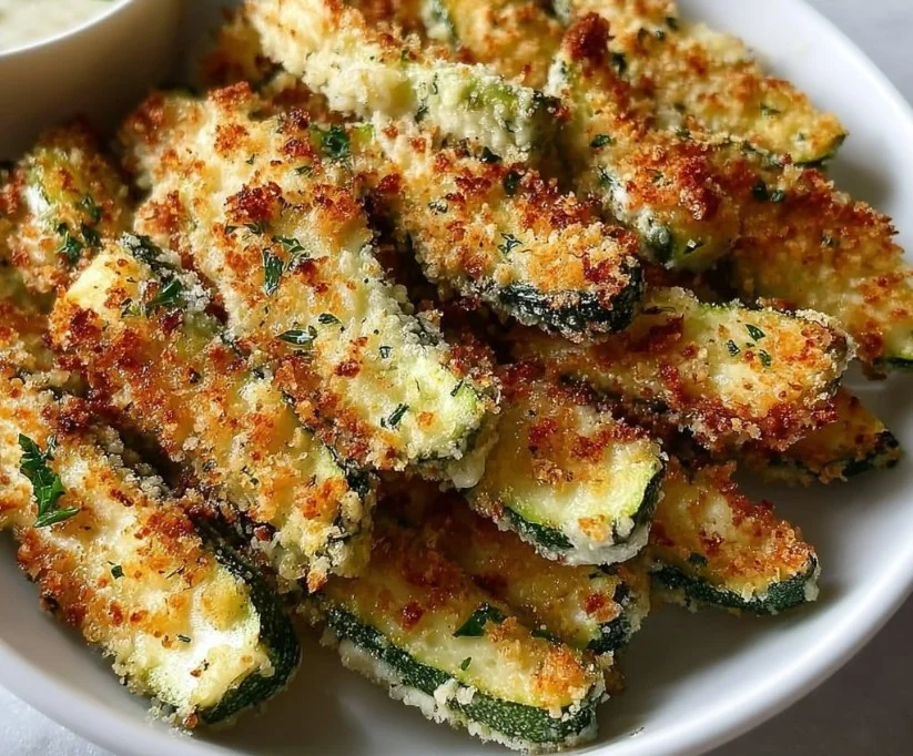 1735855500050-b33rq64b Baked Parmesan Zucchini topped with cheese and herbs on a baking tray