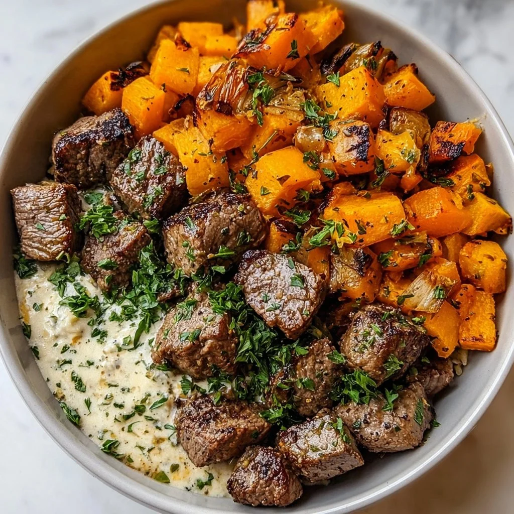 Butternut Squash & Garlic Herb Steak Bowls