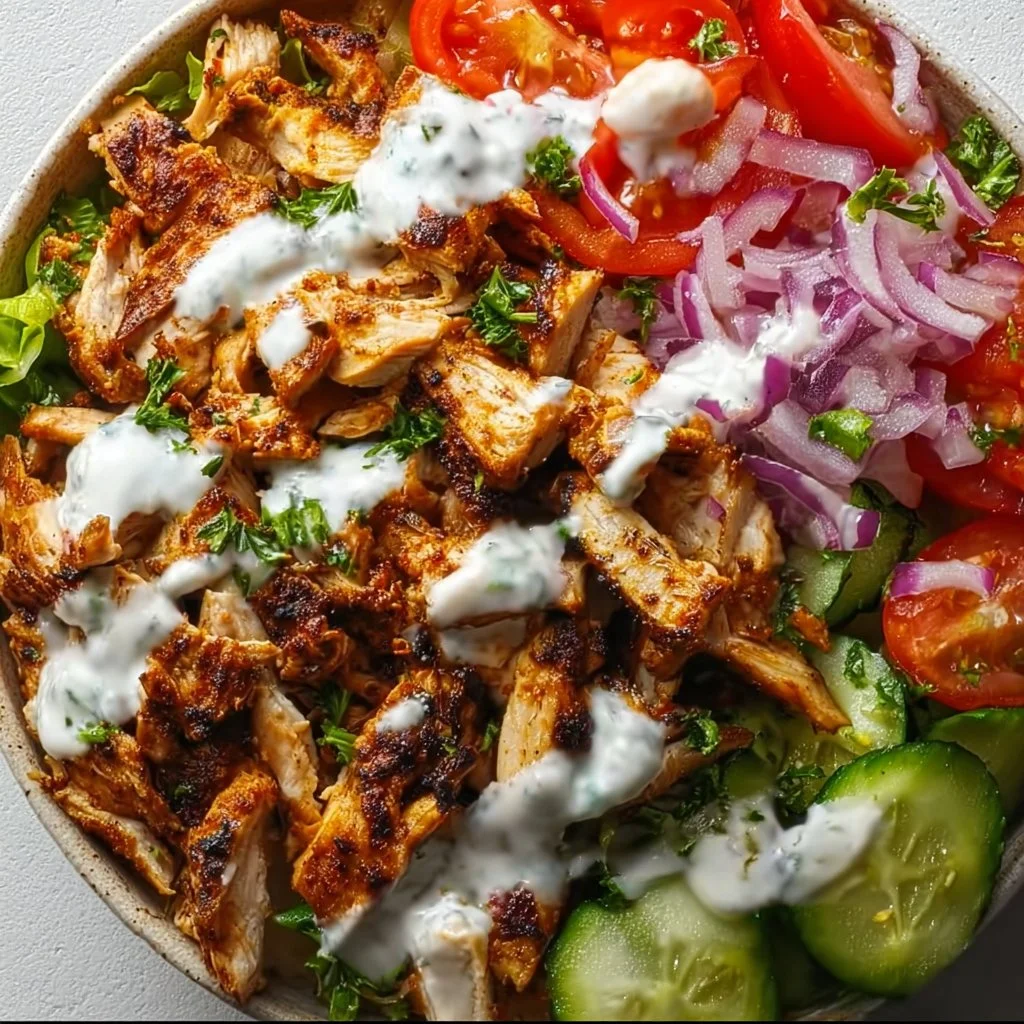 Delicious Chicken Shawarma Bowl with fresh vegetables and savory spices