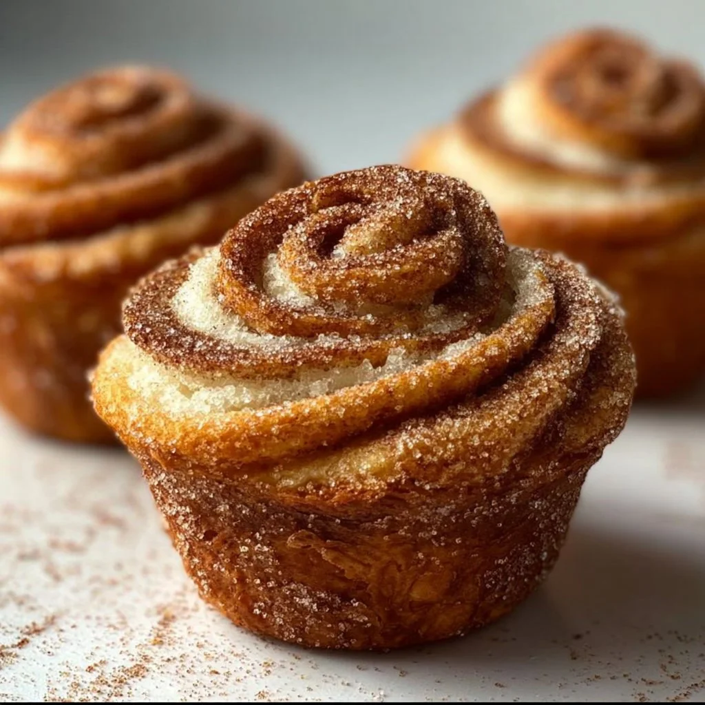 Delicious Churro Cruffins topped with cinnamon sugar and drizzled with chocolate.