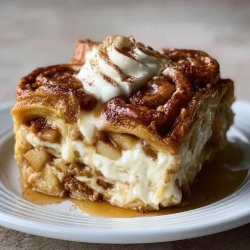 Cinnamon Roll Apple Lasagna layered with sweet apples and cinnamon