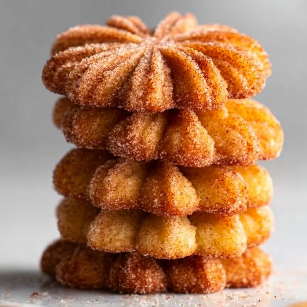 Freshly baked cinnamon sugar churro cookies on a plate