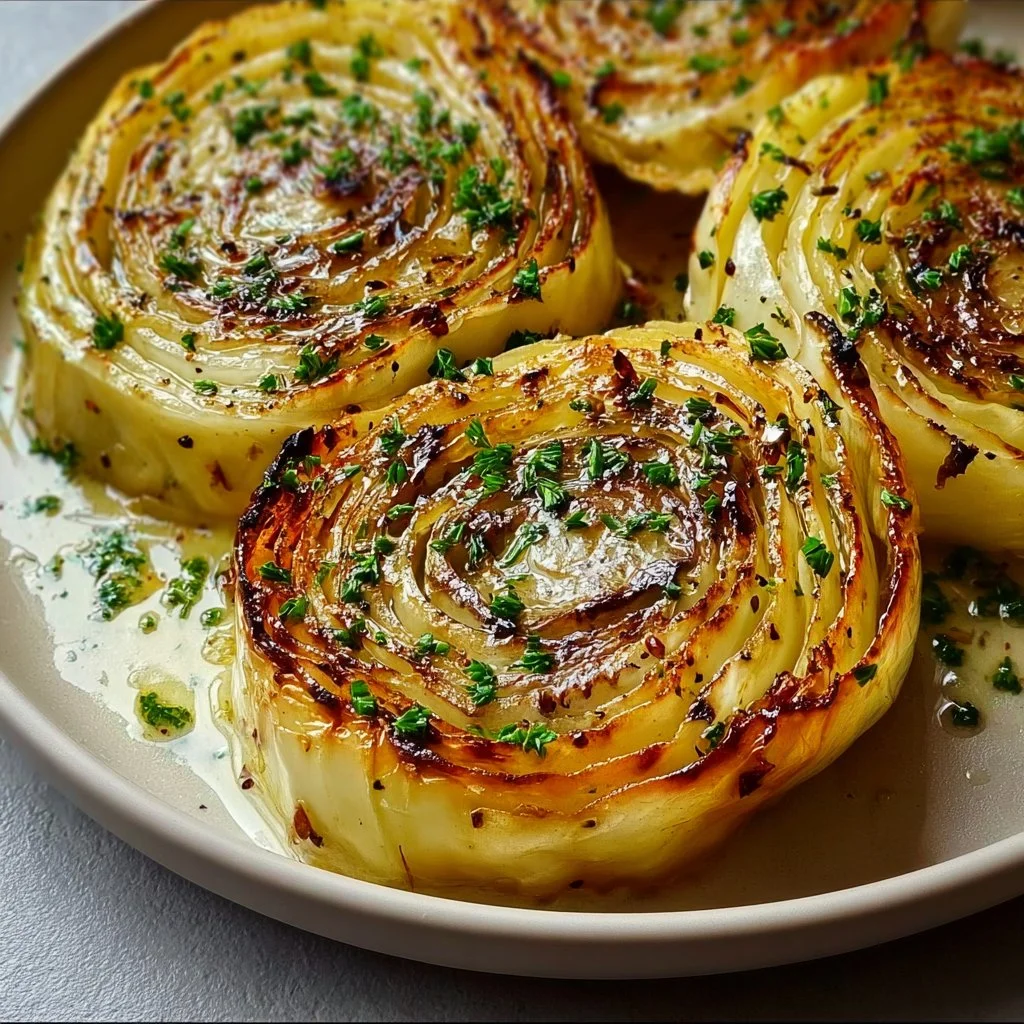 1735855500050-b33rq64b Deliciously roasted cabbage steaks with garlic butter seasoning on a plate