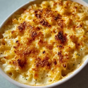 Creamy baked mac and cheese with a crispy topping and melted cheese