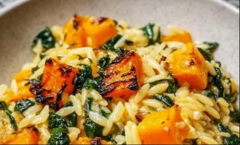 Creamy Orzo with Roasted Butternut Squash and Spinach