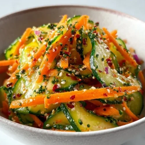 Delicious cucumber carrot salad with vibrant colors and crispy texture in a bowl