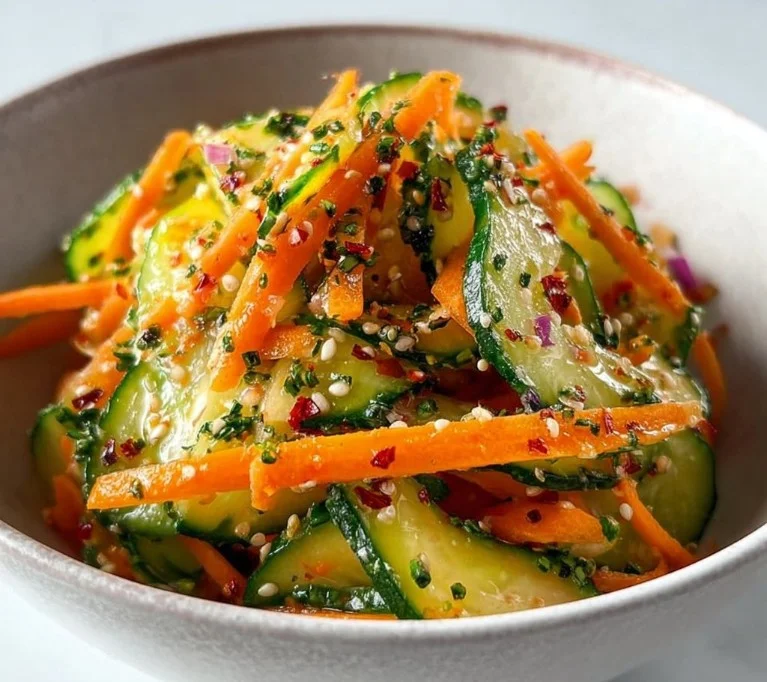1735855500050-b33rq64b Delicious cucumber carrot salad with vibrant colors and crispy texture in a bowl