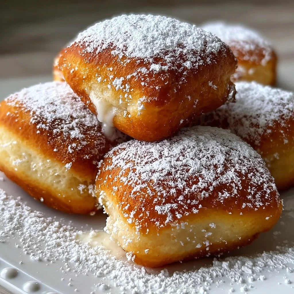 Easiest vanilla beignets served with powdered sugar on top.