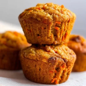 Freshly baked healthy carrot muffins on a rustic wooden table