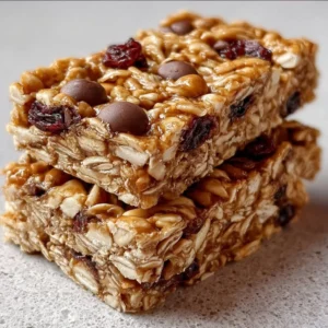 Homemade no bake granola bars stacked on a plate