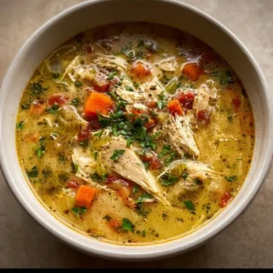 Bowl of Jamaican Chicken Soup with fresh herbs and spices