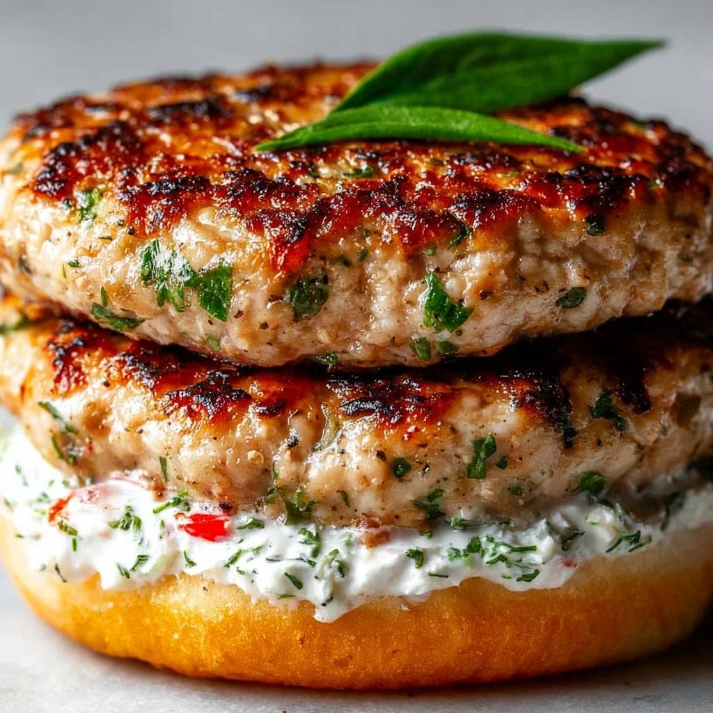 Juicy Greek chicken burgers served with fresh tzatziki sauce