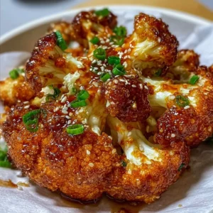 Korean style baked cauliflower seasoned with spices and served as a healthy dish