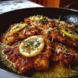 Lemon Chicken Romano served with fresh herbs and lemon slices