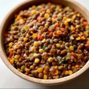 Bowl of delicious Mexican Lentils garnished with fresh cilantro