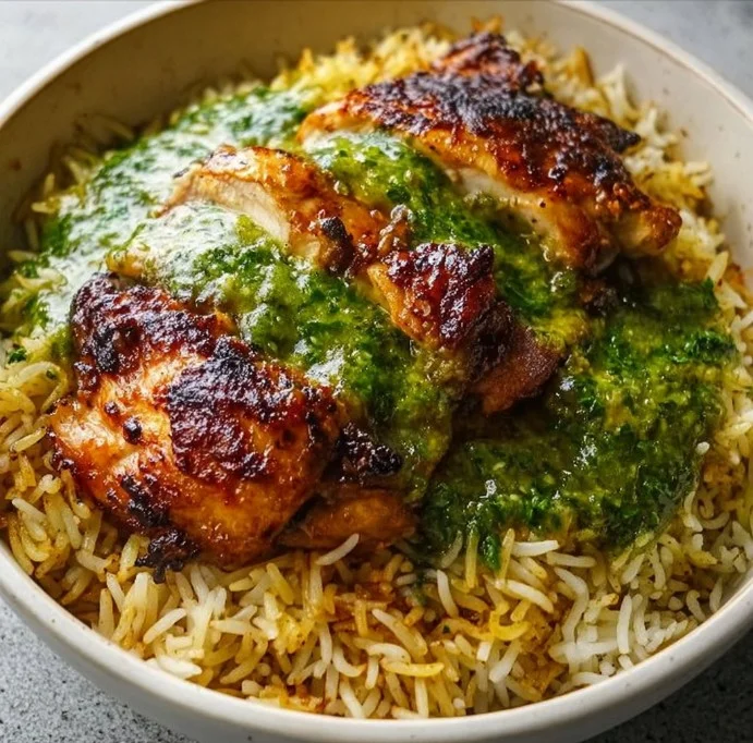 Peruvian Chicken and Rice with Green Sauce
