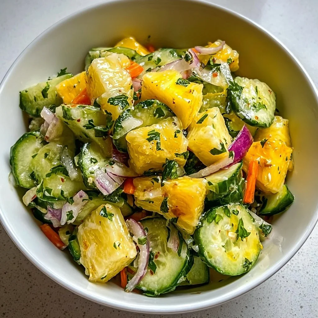 Delicious Pineapple Cucumber Salad with fresh ingredients and vibrant colors.