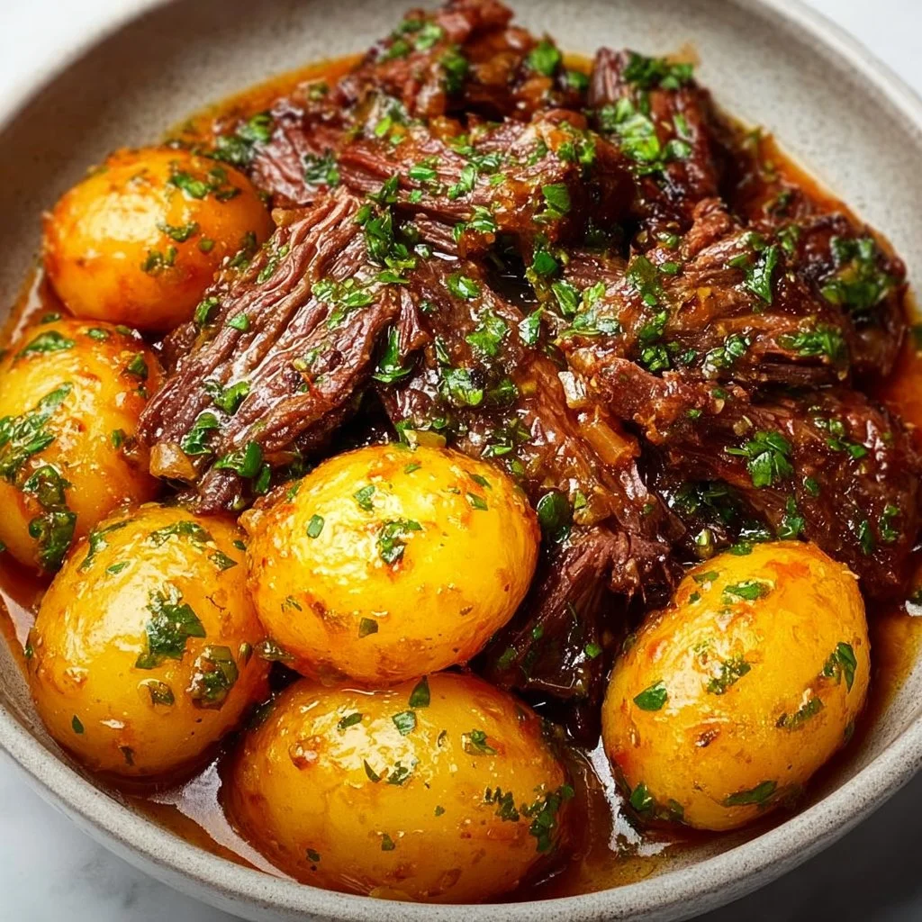 Slow Cooker Garlic Butter Beef with Potatoes