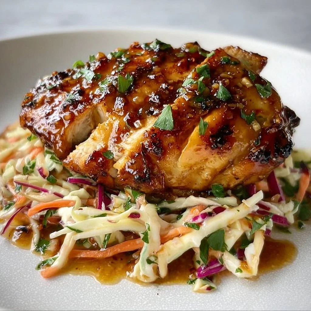 1735855500050-b33rq64b Sticky Apple Cider Chicken served with autumn slaw on a rustic wooden table