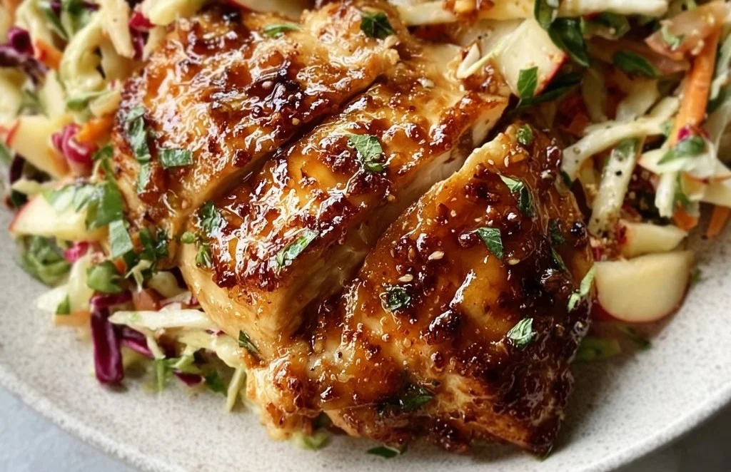 Sticky Apple Cider Chicken with Crisp Autumn Slaw