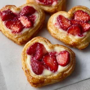 Strawberry Cream Cheese Heart Danishes on a plate