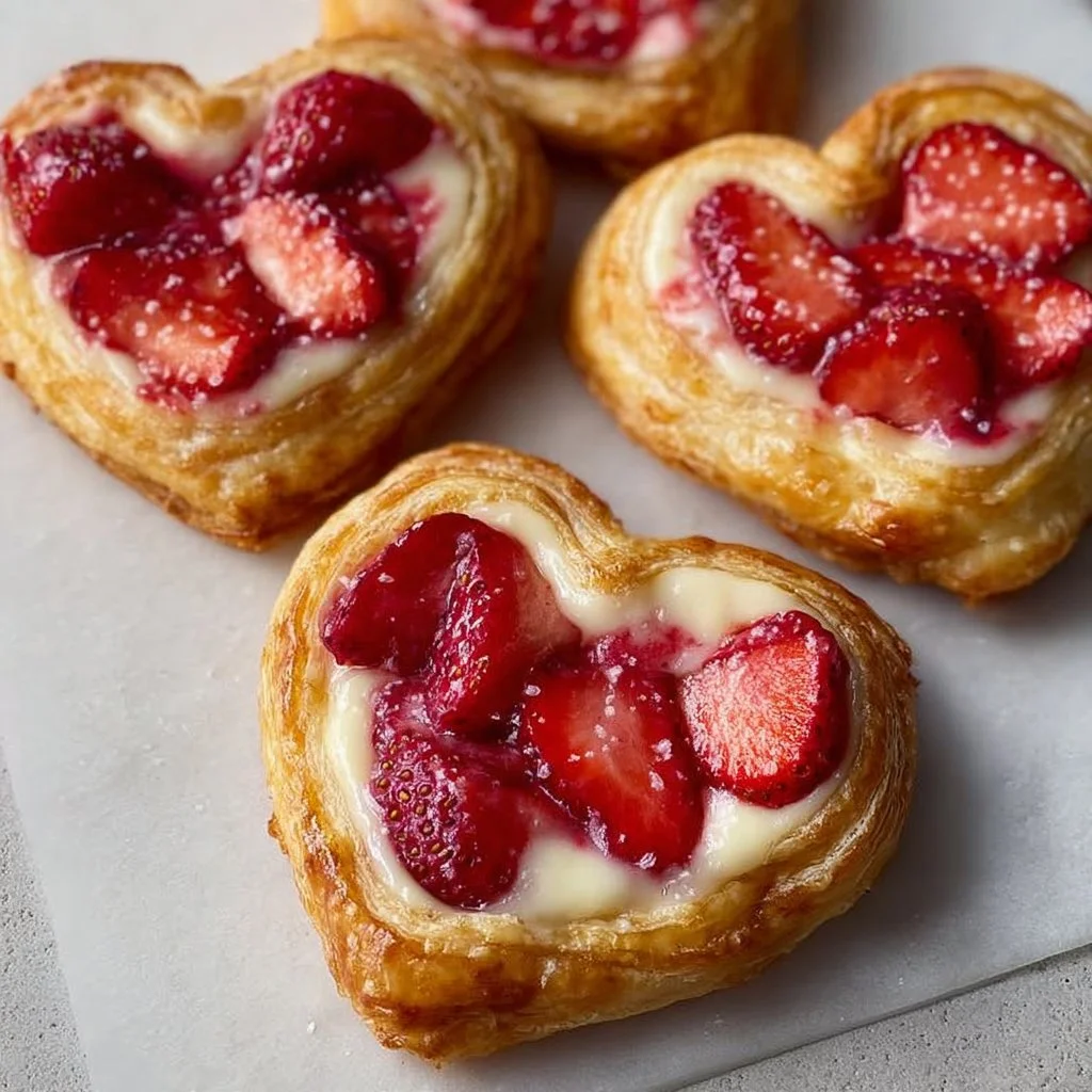 Strawberry Cream Cheese Heart Danishes on a plate