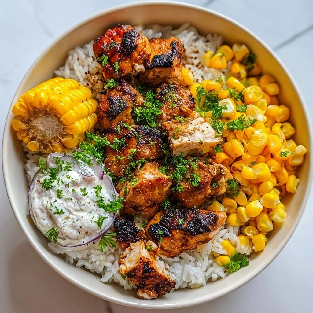 1735855500050-b33rq64b Street Corn Chicken Rice Bowl with chicken, corn, and rice in a vibrant bowl