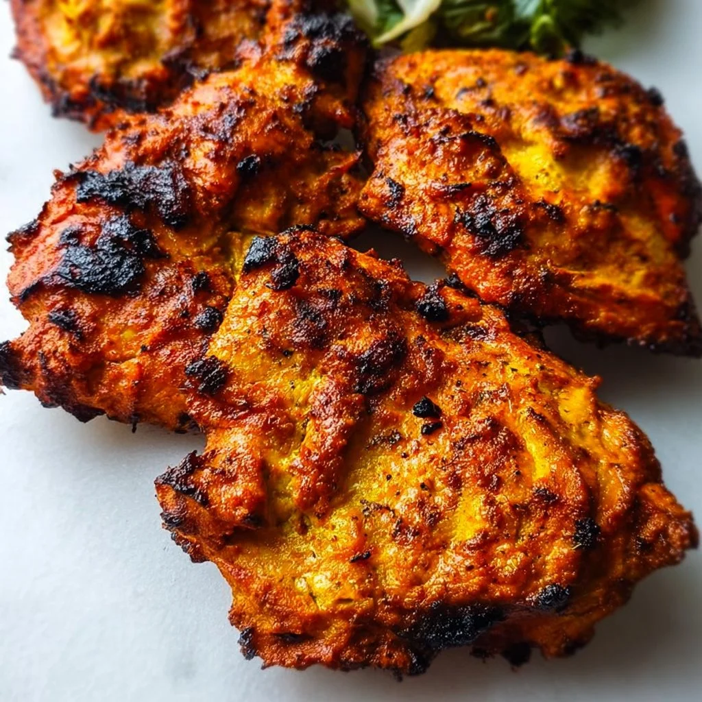 Deliciously spiced Tandoori Chicken served with sides on a plate